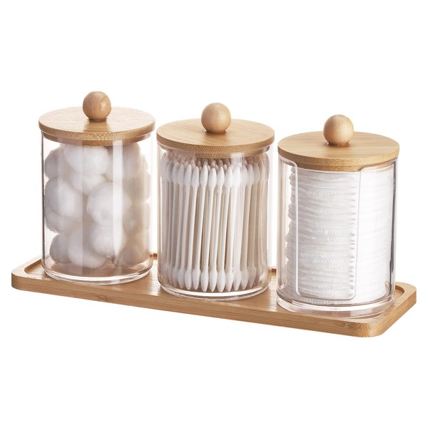 Tbestmax 10 oz Qtip Holder with Vanity Tray, 3 Pack