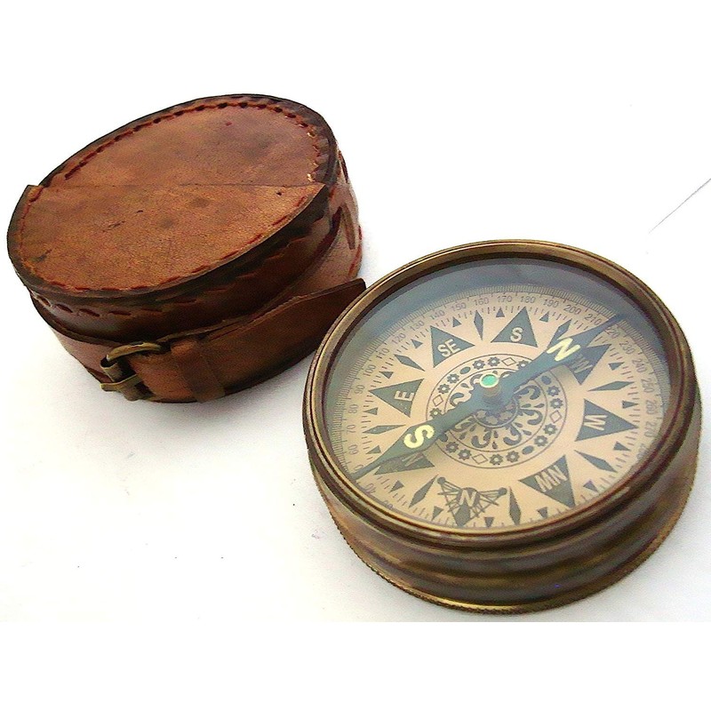 "so können Sie" Kompass-Halskette mit Messing Kette & Leder tragen