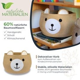 HMF Aufbewahrungskorb mit versteckten Griffen, Korb für Kinderzimmer aus Baumwolle | Bär | 30 x 24 cm | Honig