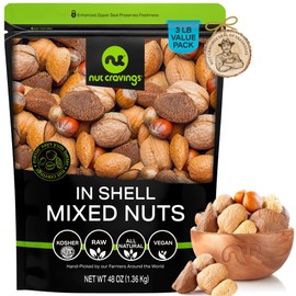 NUT CRAVINGS - Mixed Nuts (In Shell) Brazil, Walnuts, Filberts, Almonds, Pecans (48oz - 3 LB) Packed Fresh in Resealable Bag - Healthy Snack, Food Assortments