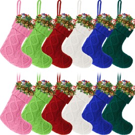 Zubebe Pack of 12 Mini Knit Christmas Stockings 6 Inch Knitted Xmas Stockings Family Stockings Holiday Hanging Stockings Gifts Decorations for Fireplace Tree Decor (Multicolor)