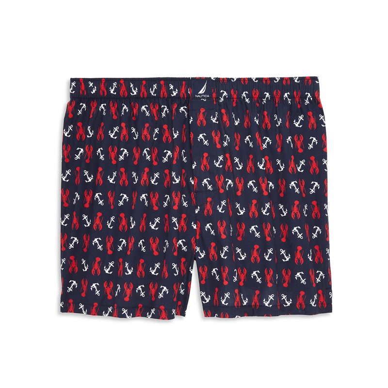 Nautica Men's Classic Cotton Woven Boxer, Nautical Lobster-Peacoat, X-Large