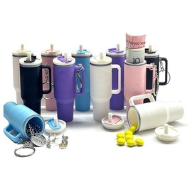 STACTOM 2Pack Mini Tumbler Keychain with Detachable Storage,Mini Cup Keychain, School Bag Key Ring Backpack Charm for Women, Black+mise, Small