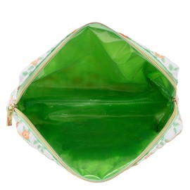 Martha Stewart Quilted Makeup Bag, Compact Cosmetic Organizer for Women, Small Zipper Pouch for Cosmetics or Accessories, Durable Cotton Blend, 8.75 x 4 x 6, Floral Cloud Dancer