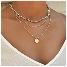 Allereya Boho Coin Disc Necklace Choker Gold Layered Coin Necklace Coin Pendant Necklace Retro Thick Curb Chain Necklace Jewellery for Women and Girls, Metal