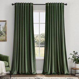EMEMA Olive Green Velvet Curtains 84 Inch Length 2 Panels Set Room Darkening Luxury Drapes Back Tab and Rod Pocket Thermal Insulated Drapes Window Curtains for Bedroom Living Room W52 x L84