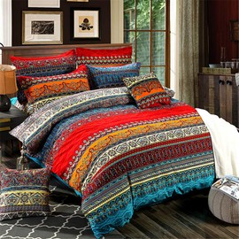 ABREEZE 3Pcs Bohemia Retro Bedding Ethnic Vintage Floral Duvet Cover Boho Bedding 100% Brushed Cotton Bedding Sets Damask Paisley Coloful Mandala Down Comforter Cover,Cal.King