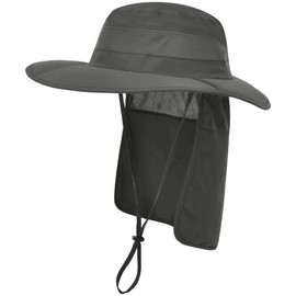 ZEXIAN Men&Women Foldable Outdoor Sun Hat with Packable Neck Flap, UV Sun Protection Wide Brim Safari Cap (US, Alpha, One Size, Dark Grey)