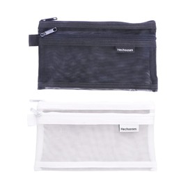 Pencil Case, 20.5CM Large Pencil Cases Pouch Pen Holder Double Transparent Mesh Girls Boys Big Capacity School Stationary Office Pencil Pouch Storage Makeup Bag (Black+White)