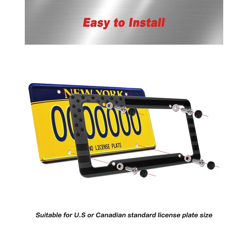 Aootf American Flag License Plate Frames- Black Plastic USA Flag