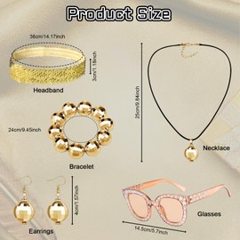 YUSHWENPTY Disco Accessories Women's 6 Pieces 70s Accessories Earrings Disco Ball Chain Bracelet Glitter Glasses Headband for 1970s Disco Outfit, Photography Props, Party Supplies, Alloy Steel