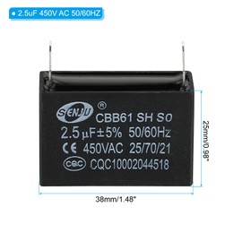 PATIKIL CBB61 Ceiling Fan Capacitor, 5Pcs 2.5uF 450V AC 50/60HZ Single Insert with 2pins for Air Conditioner Fan Motor Star Run Capacitors 38 x 29 x 25mm