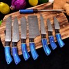 Professional Kitchen Knives set Custom Made Damascus Steel 8 pcs