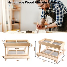 meiqidi Chicken Feeder Picnic Table No Waste Wooden Picnic Table, Chicken Coop Accessories, Mesh Bottom for Easy Cleanup Dry and Clean Fill for Wild Bird, Squirrel, Turkey, Duck