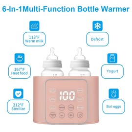 Baby Bottle Warmer 9-in-1 Multifuntion Breast Milk Warmer, Fast Baby Food Heater & Defrost Warmer with Timer for Twins, LCD Display Accurate Temperature Adjustment, 24H Constant Mode (Rose)