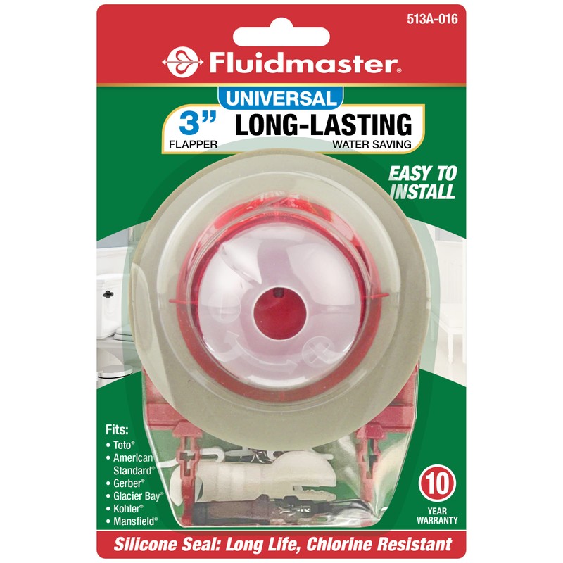 Fluidmaster 513A-016-P4 Adjustable Water Saving 3-Inch Toilet Flapper, Red