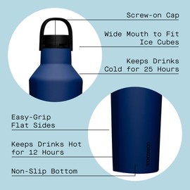 Corkcicle Insulated Canteen Travel Water Bottle, Triple Insulated Stainless Steel, Easy Grip Quick Sip Cap, Keeps Beverages Cold for 25 Hours or Warm for 12 Hours, 32oz, Midnight Navy