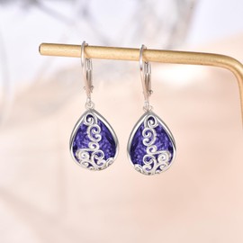 Teardrop Hook Earrings Birthstone Hook Earring for Women Fashion 925 Sterling Silver Hypoallergenic Jewelry Teardrop Filigree Jewelry, Silver, Cubic Zirconia