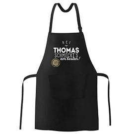 MoonWorks BBQ Apron with Quote "Bei Mama schmeckt's Best Grillen" [German Text] Cooking Cotton Apron Kitchen Apron