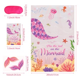 Atiloy Pin The Tail on The Mermaid Party Game with 32PCS Reusable Tail Stickers Mermaid Party Favors for Girls Little Mermaid Party Decorations Mermaid Themed Birthday Photo Booth Props