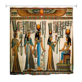 goodbath Egyptian Queen Shower Curtain, Afro Theme Polyester Fabric Shower Curtains Set with Hooks, African Art Afrocentric Waterproof Bathroom Bath Curtain, 72 x 72 Inch