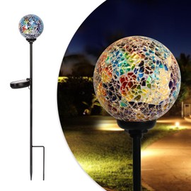 Solar Garden Lights Outdoor Decorative - Solar Gazing Ball Mosaic Garden Stakes Decorative Waterproof Outdoor Lights for Pathway Yard Lawn Decoration Multi