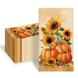 100pcs Fall Napkins 3 Ply Fall Disposable Pumpkin & Sunflower Paper Decorative Guest Napkins for Autumn Harvest Thanksgiving Party Disposable Hand Towels for Bathroom Kitchen Home Decoration