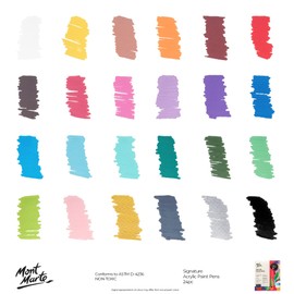 Mont Marte Broad Tip 3mm Acrylic Paint Pens Signature 24pc, Vibrant And Opaque Acrylic Based Ink, DIY, Design, Decorate and Draw On Canvas, Glass, Ceramic Plastic, Concrete, Stone