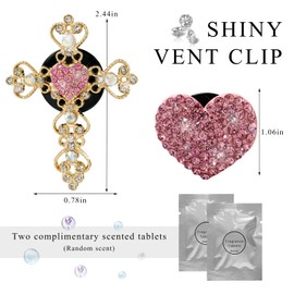 SHMZK 2 PCS Bling Car Vent Clip, Crystal Rhinestone Cross and Heart Car Air Fresheners Vent Clips, Diamond Car Air Conditioner Outlet Decoration Charm for Women, Car Accessories (Pink)