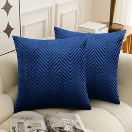 BedLooms Navy Velvet Cushion Covers 45 x 45 cm (Pack of 2) Unique Ultrasonic Cushion Cover Decorative Square Throw Pillow Case for Sofa Living Room Couch with Invisible Zipper (18 x 18 Inch)