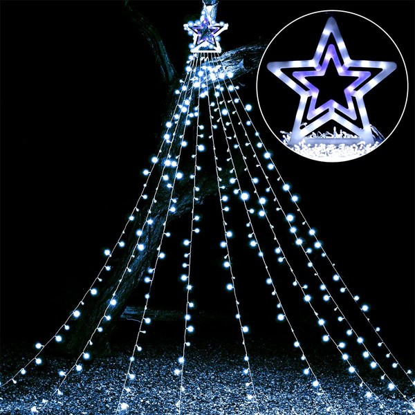 Joiedomi Christmas Outdoor Star String Lights, 345 LED 8 Lighting Modes Decorative Tree Lights for Christmas Tree Decorations, Home Party Wedding Garden Yard Patio Xmas Outdoor Décor (White)