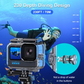 Waterproof Case for GoPro Hero 12 Black/Hero 11 Black/Hero 10 Black/Hero 9 Black, 230FT/70M Underwater Diving Housing Protective Case Action Camera Accessories