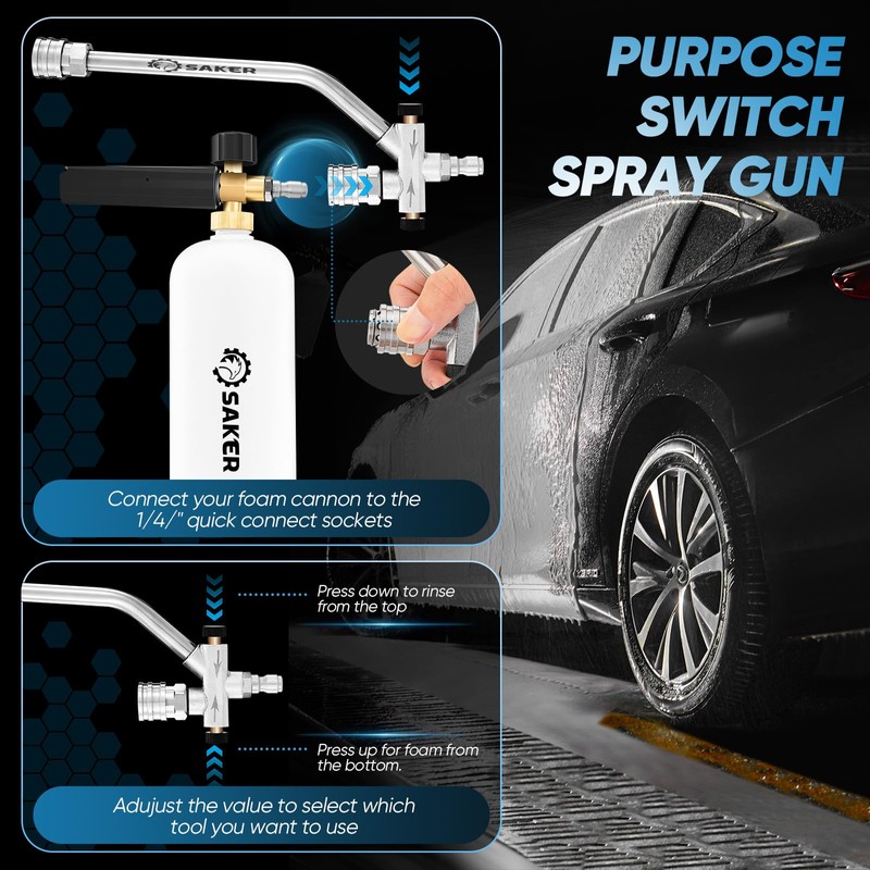 Saker Foam Cannon Dual Connector Accessory, Dual-Purpose Switch Spray Gun,Foam