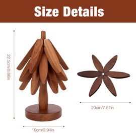 Mineup Wooden Coasters for Hot Dishes, Tree Design Coasters, 3 Wooden Coasters + 1 Tree Shape Stand, Beech Wood Coasters, Foldable Wooden Coasters for Hot Pots, Pans, Bowl