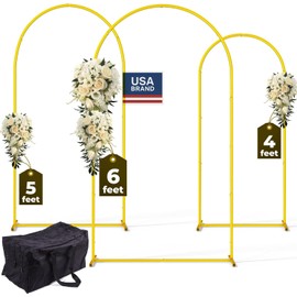3 Pack Gold Metal Arch Backdrop Stand Set - 6FT, 5FT, 4FT Balloon Stand for Weddings Ceremony, Parties, and Baby Showers - Door Frame Backdrop Stand