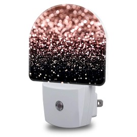 FOISIIAEA Night Lights Plug into Wall Rose Gold Glitter Night Light Dusk to Dawn Smart Sensor Decorative Round Led Lamp for Bedroom Kitchen Hallway Nightlight for Women Men
