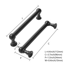 khtumeware 10 Pack 3-3/4 Inch Hole Center Matte Black Cabinet Pulls Heavy Duty Solid Cabinet Handles cabinets Dressers Kitchens Handles Bathroom cabinets