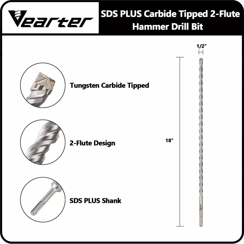 Vearter 1/2'' X 18'' SDS PLUS Rotary Hammer Drill Bit