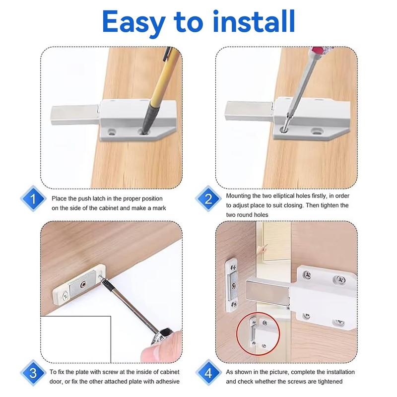 2 Pcs White Push to Open Door Catches,Spring Release Push