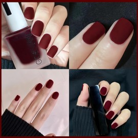 KAHSOSE Dark Red Matte Nail Polish, Blood Red Nail Polish Matte, Quick Dry Frosted Cherry Red Gel Nail Polish, Velvet Nail Polish Cruelty Free, Matte Finish Nail Polish Red Shades