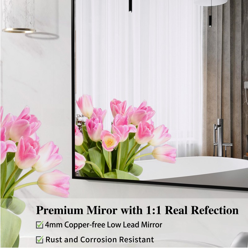 ANYHI Square Bathroom Mirror, 24x24 Inch Square Wall Mounted Mirror,