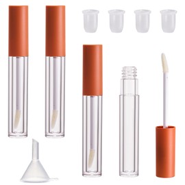 CAIYA Pack of 4 Transparent Lip Gloss Tubes, 2.5 ml Refillable Empty Lip Gloss Bottle, DIY Lip Gloss Tubes, Empty Lip Gloss Tubes for Lipstick Samples Lip Glaze Makeup, orange