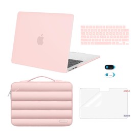 MOSISO Compatible with MacBook Air 13 inch Case 2024 2023 2022 M3 A3113 M2 A2681, Plastic Hard Case&Puffy Sleeve Bag&Keyboard Cover&Webcam Cover&Screen Film for MacBook Air 13.6 inch Case, Pink