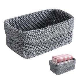 Storage Basket Bathroom Crochet Basket 21 x 13 x 15.5 cm Grey Basket for Guest Towels Basket Storage Cotton Rope Woven Basket for Kitchen, Bathroom, Shelves