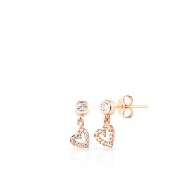 Eco-Stay Rose Gold Plated Silver Heart Earrings with Small Zirconia Stones Jewellery Birthday Gift for Women Girlfriend Mom Valentine's Day Christmas Wedding, Normale, Silver Plated Rose Gold