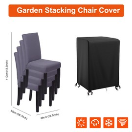 Raweao Garden Stacking Chair Cover, Waterproof, 420D Oxford Cover, Garden Chairs, Windproof Chairs Cover, Stacking Chair Garden Chair Covers, 68 x 68 x 110 cm (Black)