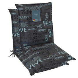 LILENO HOME Garden Chair Cushions in Letters Anthracite [Set of 2 - Low-Back] - Comfortable Loungers as Seat Cushions for Garden Furniture - Chair Cushion for Garden Chairs and Folding Chairs