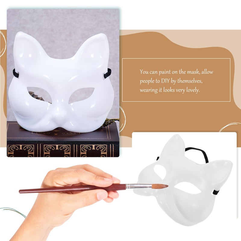 TENDYCOCO 4pcs Fox Mask Unfinished White Plastic Blank Mask Cat