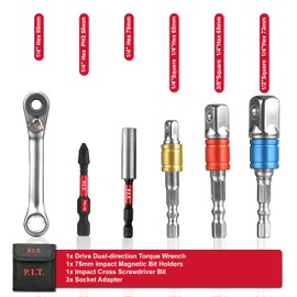 P.I.T. Impact Grade Socket Adapter/Extension Set,1/4" 3/8" 1/2" Turns Power Drill Into High Speed Nut Driver with 1/4 Micro Ratchet, Impact Magnetic Phillips Bit &Screwdriver Bit Holders, for bike ect