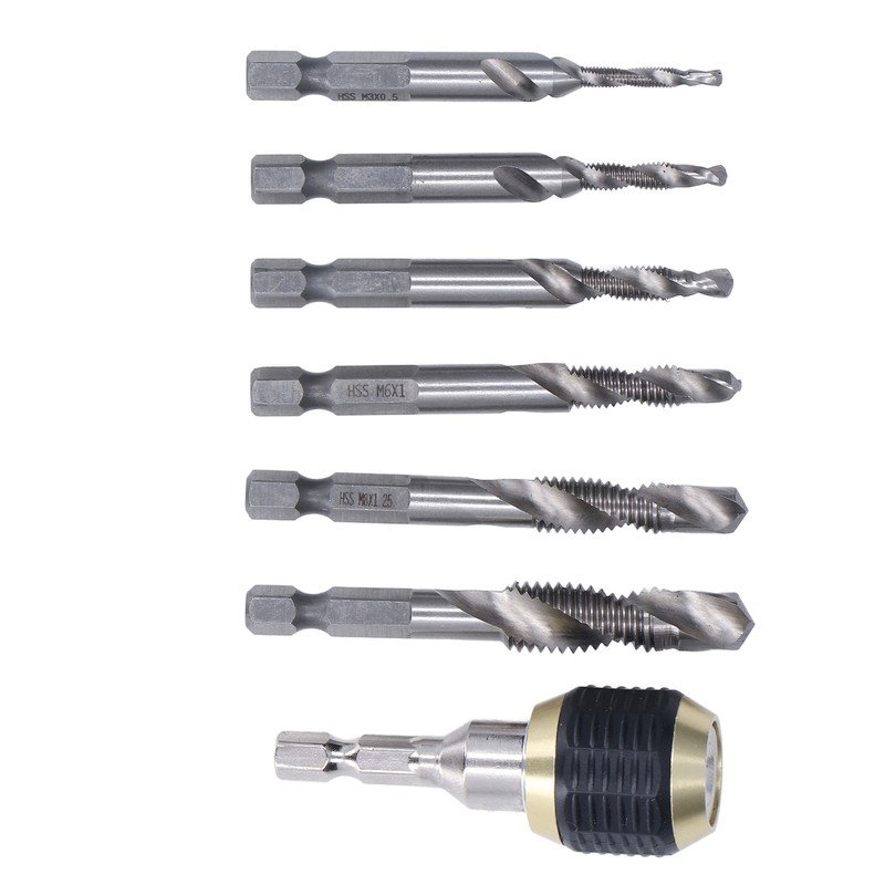 7Pcs/Set Spiral Combination Tap High Speed Steel 1/4in Hex Shank